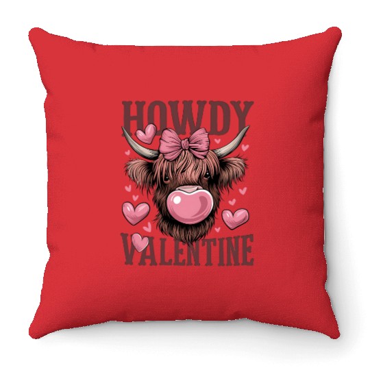 Valentines Day Highland Cow Throw Pillows