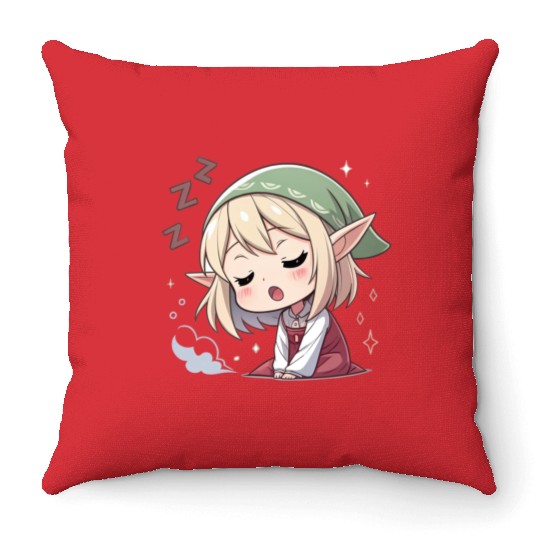 Sleepy Sprite: Cute Elf Napping So Lovingly Throw Pillows