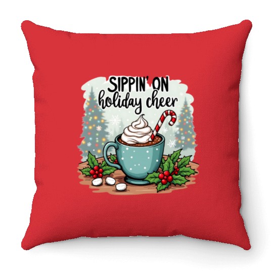 Sippin' On Holiday Cheer Hot Cocoa Throw Pillows