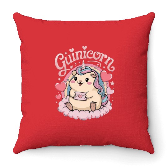 Adorable Guinea Pig Unicorn Fantasy Art with Heart Throw Pillows
