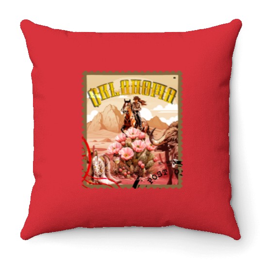 Oklahoma Cowgirl Stamp Throw Pillows