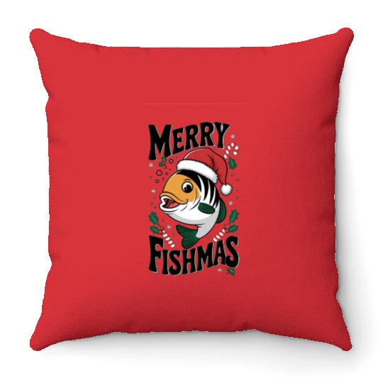 "Merry Fishmas Throw Pillows - Funny Christmas Fish