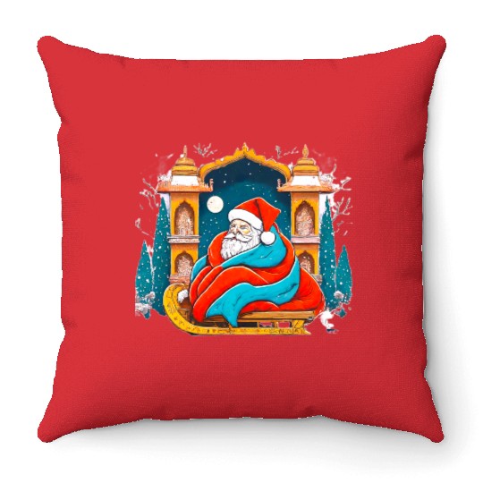 Vintage Santa Claus Art , Nostalgic Christmas Throw Pillows