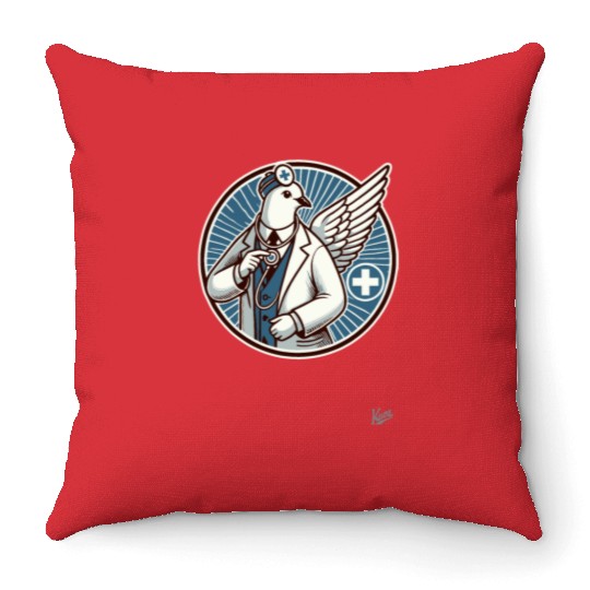 Dr. Pigeon Dove: The Flying Doctor Throw Pillows