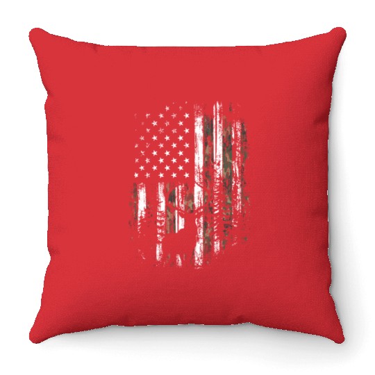 Camo US Flag Deer Elk Buck Camoflage Hunting Throw Pillows