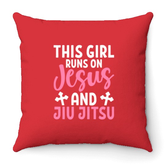Girl Runs On Jesus Jiu Jitsu BJJ Martial Arts Throw Pillows