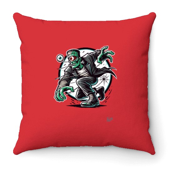 The Green One-Eyed Cyclops Monster Throw Pillows