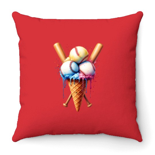 Baseball Ice Cream Throw Pillows
