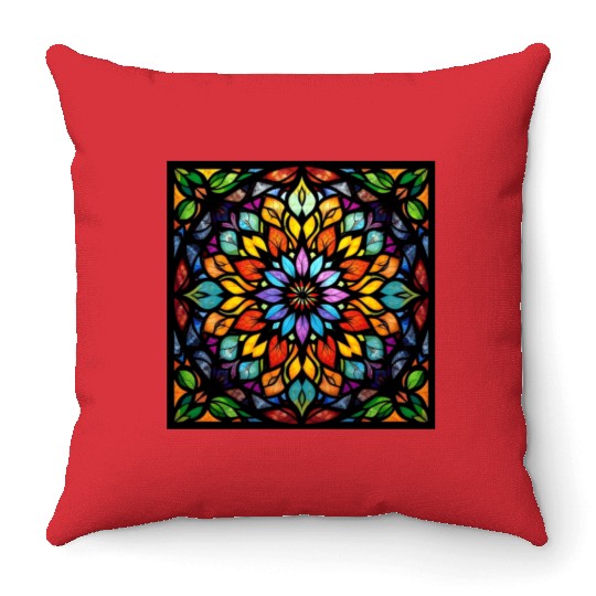 Stained glass window Throw Pillows