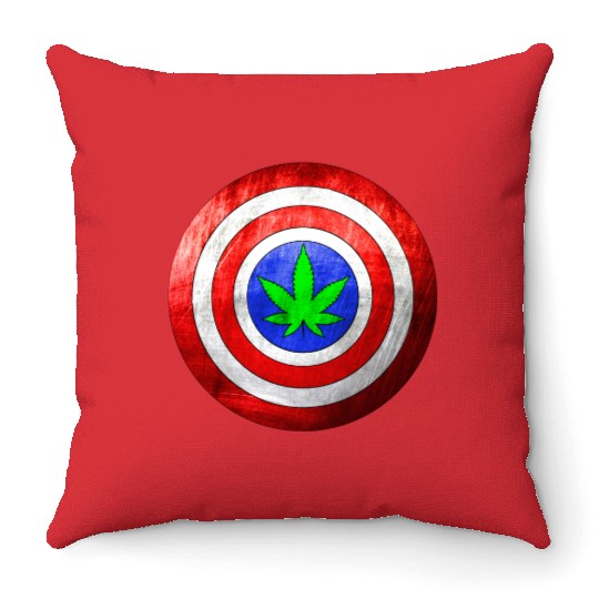 Captain Cannabis Shield Red White Blue and Green Throw Pillows