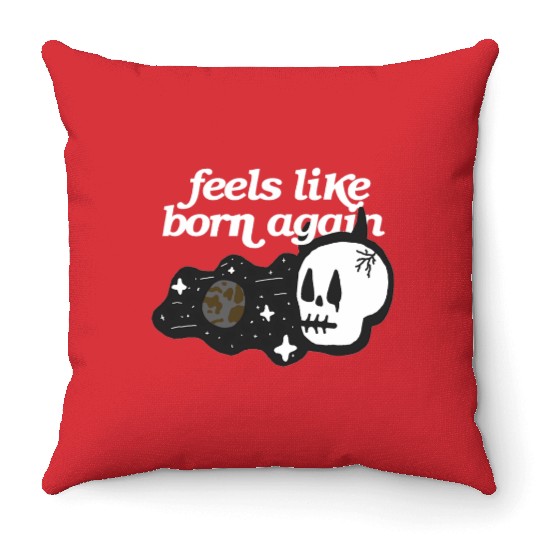 Feels Like Born Again - Cosmic Skull Graphic Sweat Throw Pillows