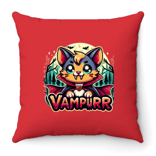 Cute Vampire Cat Halloween Design Throw Pillows