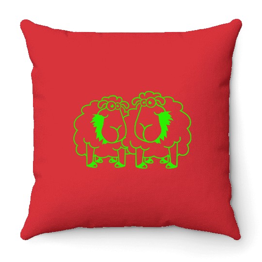 Two Sheep Eating Grass 2 Friends Team Hungry Crew Throw Pillows