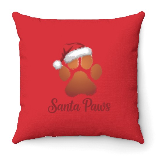 Santa Paws Christmas Throw Pillows, Cute Pet Lovers Holid