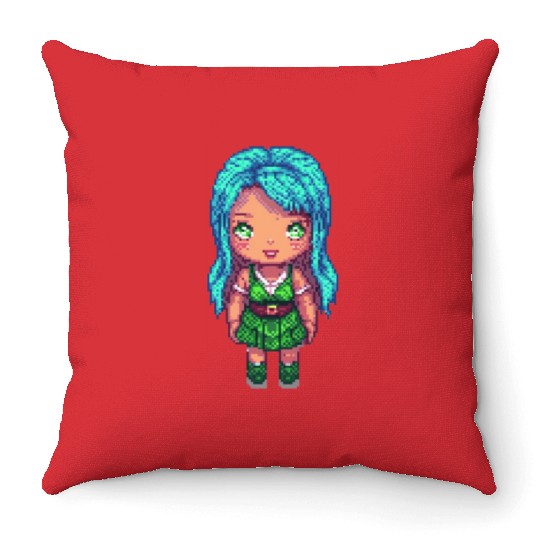 Mystic Emerald Sprite - Pixel Art Design Throw Pillows