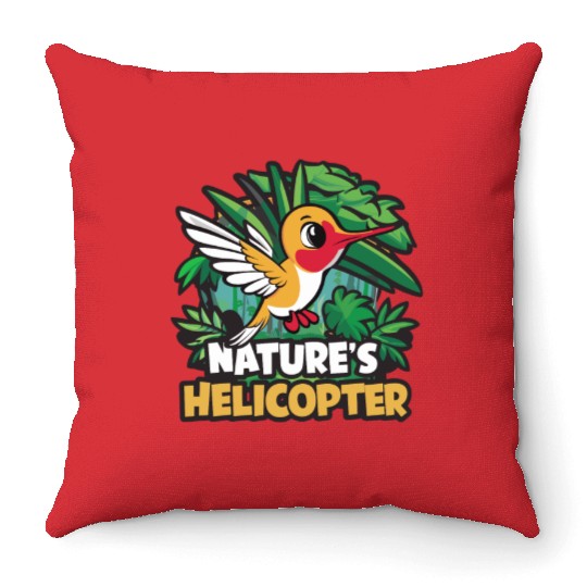 Hummingbird Humor Nature's Helicopter Tropical Throw Pillows