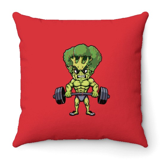 funny broccoli gym bodybuilding Throw Pillows
