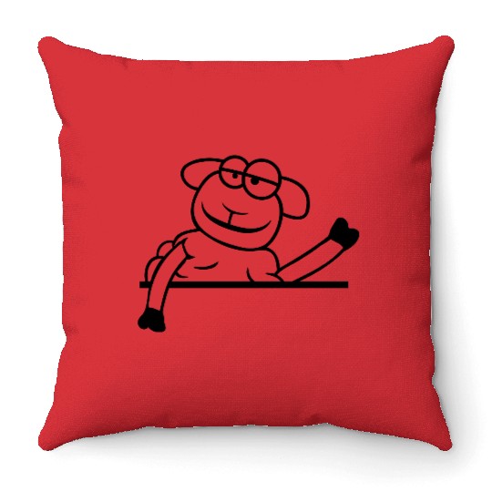 Sheep Waving Behind Wall Fence Sign Cool Smile Fun Throw Pillows