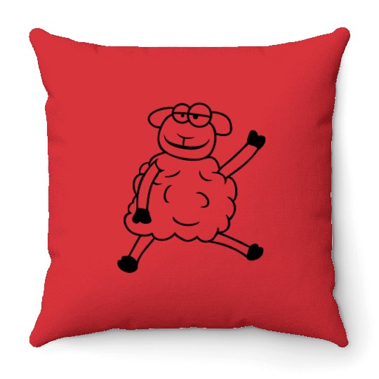 Sheep Sitting Waving Greeting Happy Smile Cool Fun Throw Pillows