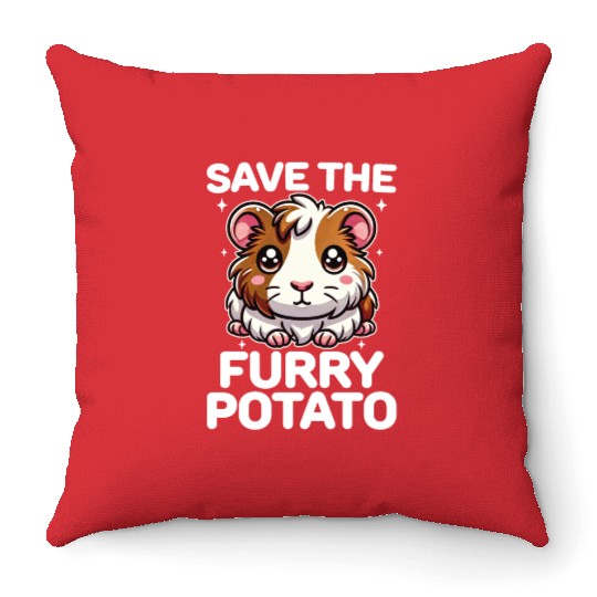 Save the Furry Potato Funny Guinea Pig Cute Kawaii Throw Pillows