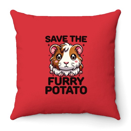 Save the Furry Potato Funny Guinea Pig Cute Kawaii Throw Pillows