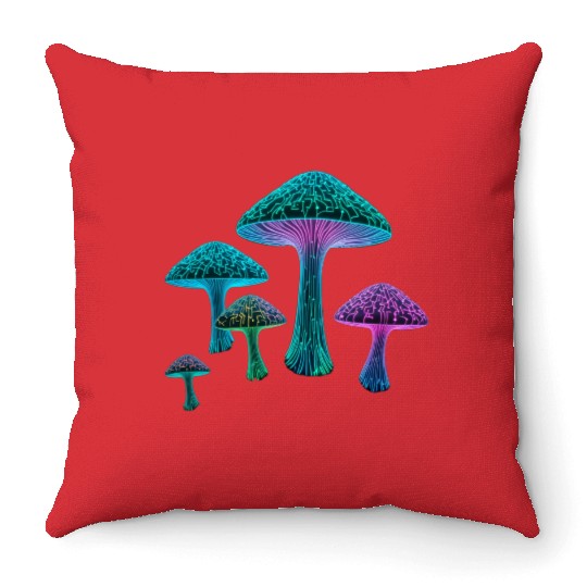 Psychedelic Neon Fungi Glow Throw Pillows