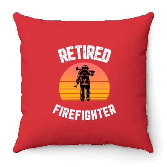 Retired Firefighter Vintage Sunset Silhouette Throw Pillows