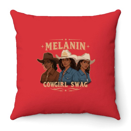 African American Melanin Cowgirl Swag Rodeo Throw Pillows