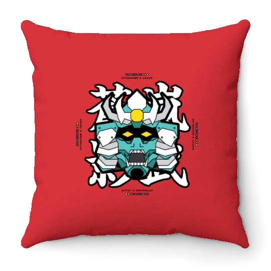 SEKMOLAI - Samurai Teal Throw Pillows