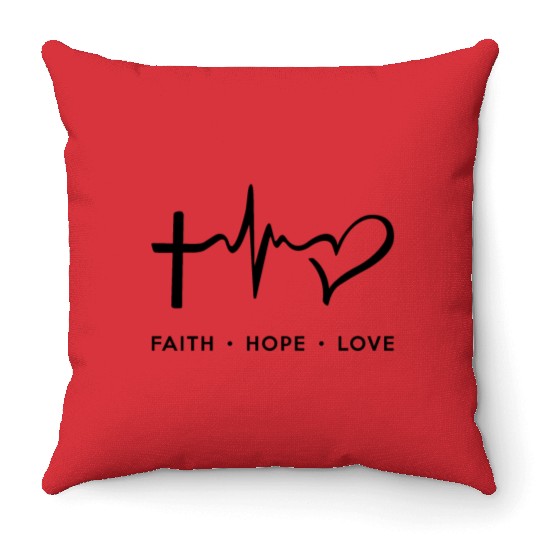 Faith Hope Love - Black Throw Pillows