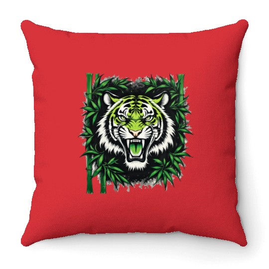 Roaring Bamboo Tiger Throw Pillows