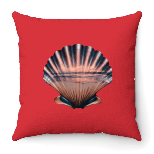 Seashell Beach Scene Serene Ocean Landscape Throw Pillows