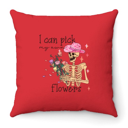 Funny Cowboy Skeleton with Flowers Throw Pillows