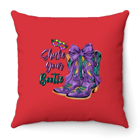 Shake Your Bootie | Mardi Gras Cowboy Boots Throw Pillows