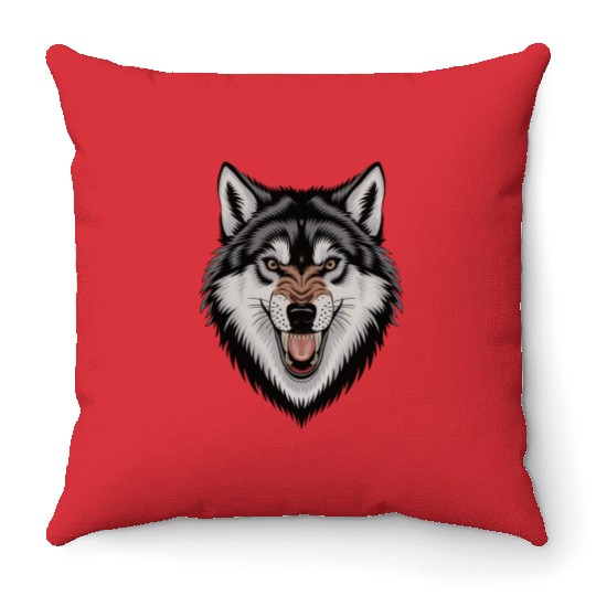 Angry wolf Throw Pillows