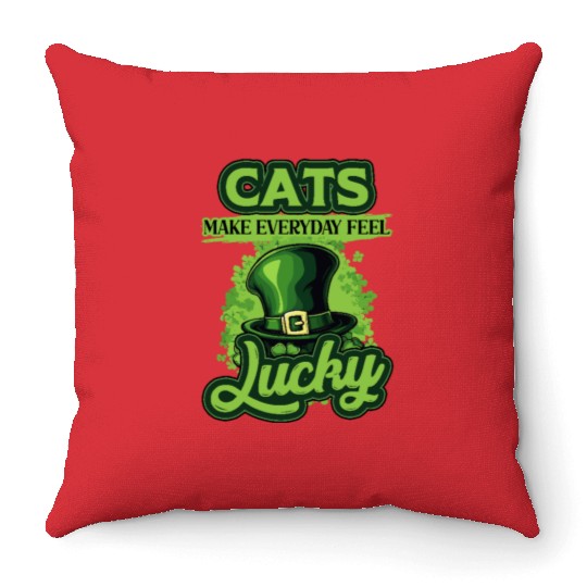 Cats Make Everyday Feel Lucky St Patricks Day Throw Pillows