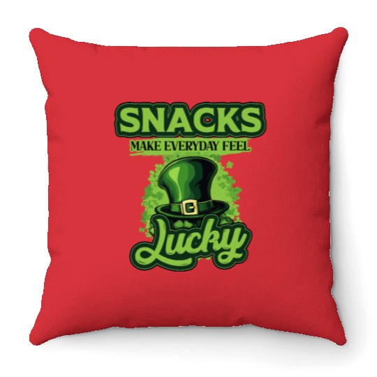 Snacks Make Everyday Feel Lucky St Patricks Day Throw Pillows