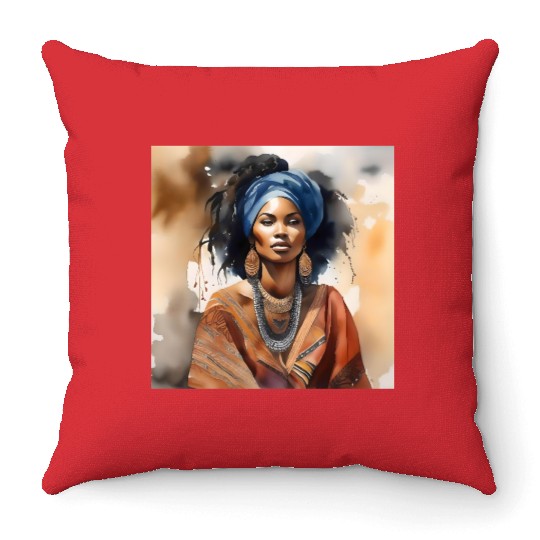African Woman Portrait B Throw Pillows