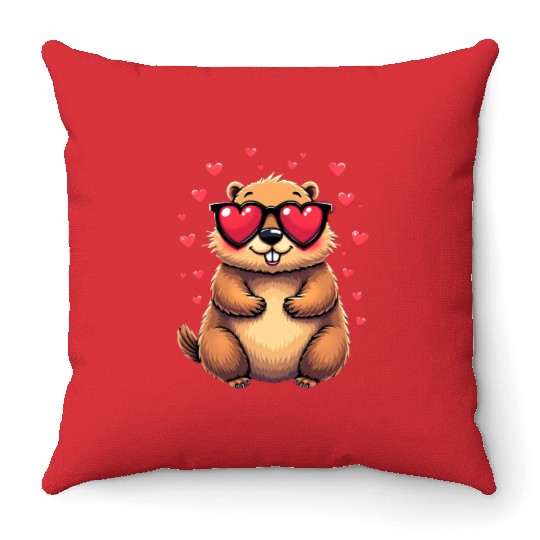 Groundhog Valentines day Animal Lovers Throw Pillows