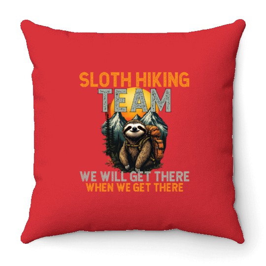 Sloth Hiking Team - Outdoor Adventure Throw Pillows