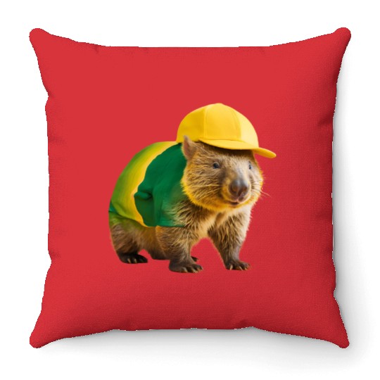 Green and Gold Wombat 2 Throw Pillows