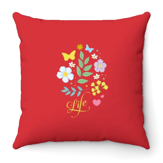 Beautiful Flowers Life Butterfly Spring soft color Throw Pillows