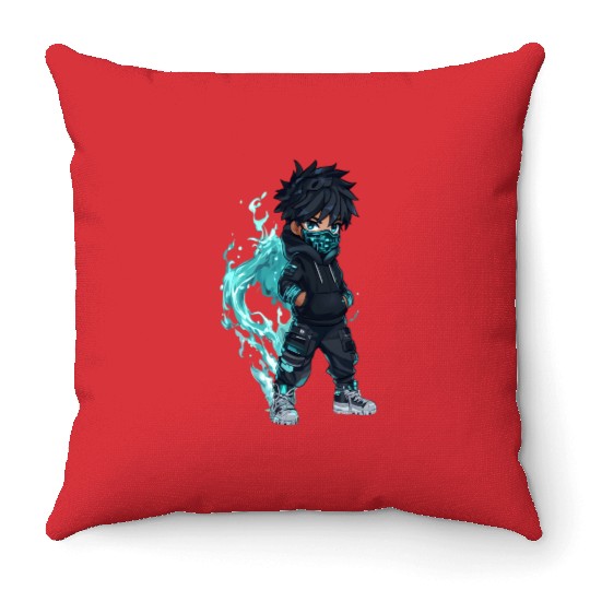 Aqua Flow - Cyber Tech Warrior Throw Pillows