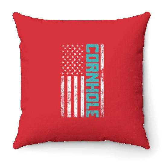 Cornhole Usa Flag Throw Pillows