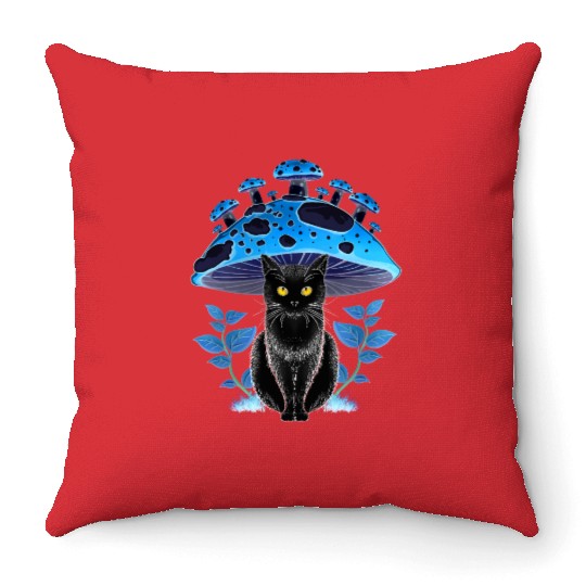Cottagecore Aesthetic Cat Mushroom Throw Pillows