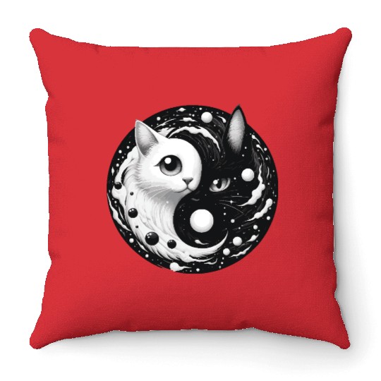 Ying and Yang Cats Asian Meditation Gift Idea Throw Pillows