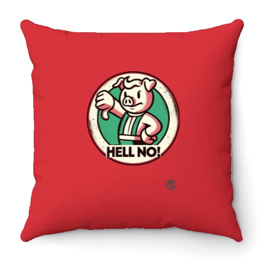 Hell No! Grumpy thunbs down Pig Attitude Throw Pillows