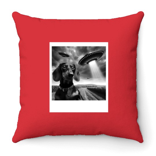 Dachshund Dog Mom Dad Funny Graphic Selfie UFOs We Throw Pillows