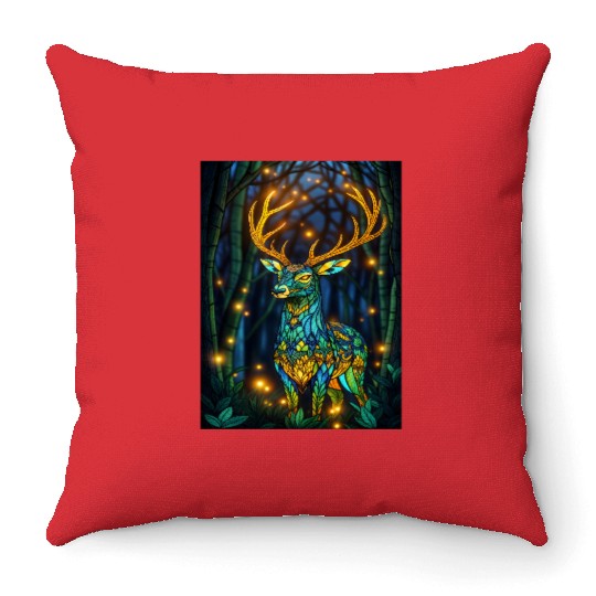Luminous Deer in Twilight Grove Throw Pillows