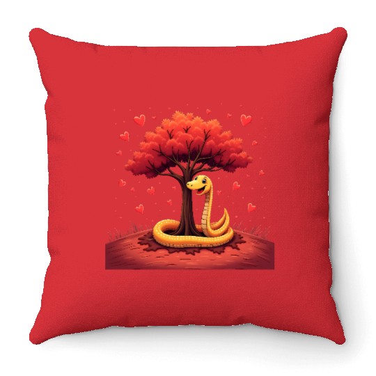 I love my snake heart tree Throw Pillows